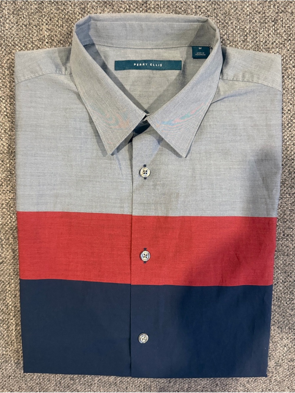 Perry Ellis Gray, Red & Navy Colorblock Button-Down Shirt